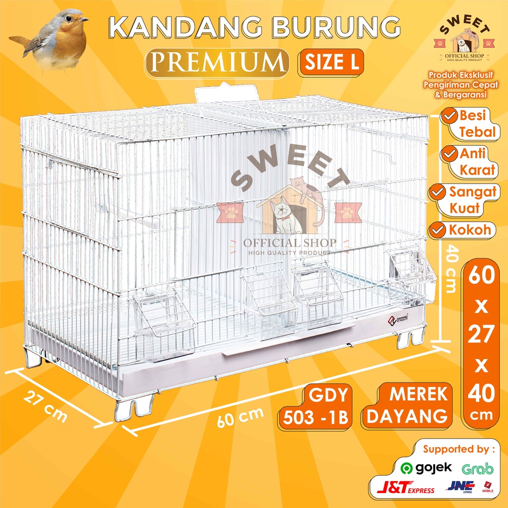 KANDANG BURUNG PREMIUM SEKAT SIZE L 60x30x40 MEREK DAYANG TYPE 503 1B - SUPER TEBAL IMPORT HIGH QUAL