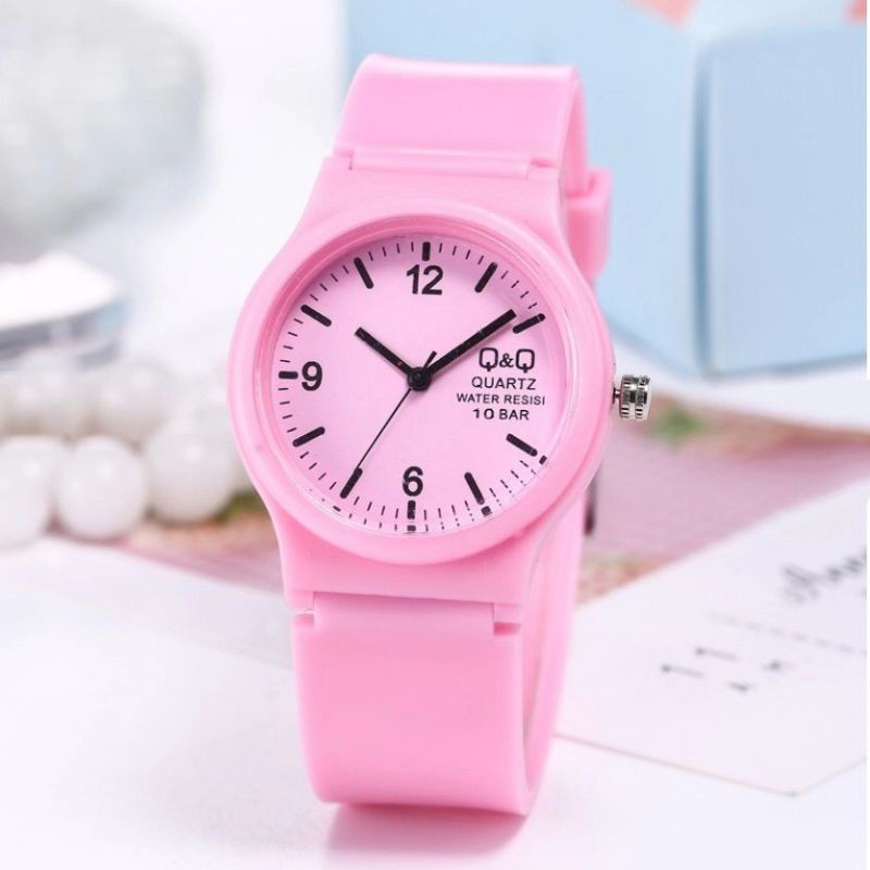 JAM TANGAN WANITA ANTI AIR JAM CEWEK WARNA-Pink muda