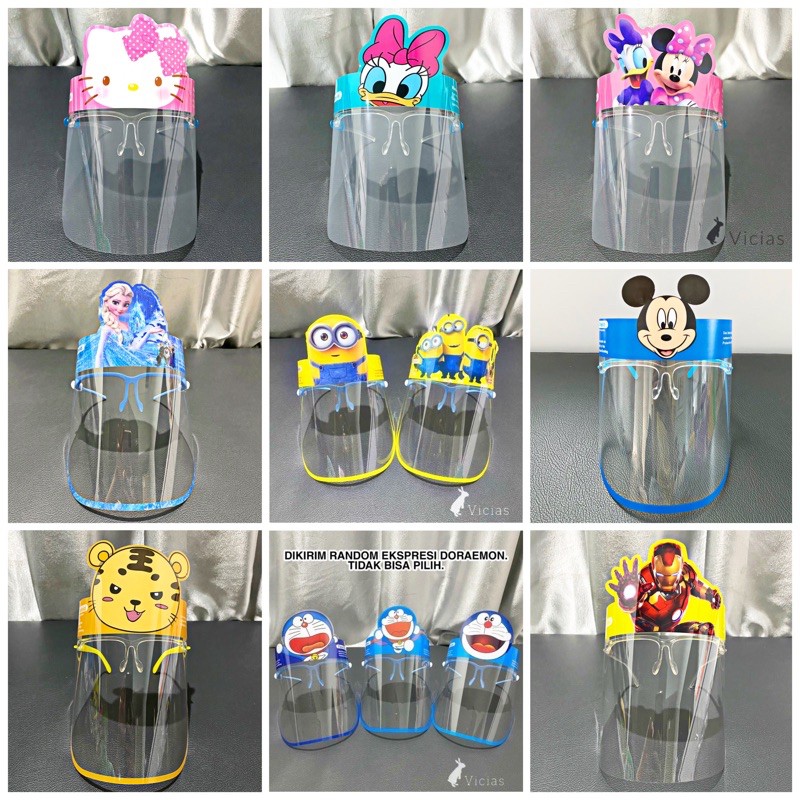 NEW Faceshield Face Shield Kacamata ANAK Karakter Disney Avenger Hello Kitty Spiderman Frozen