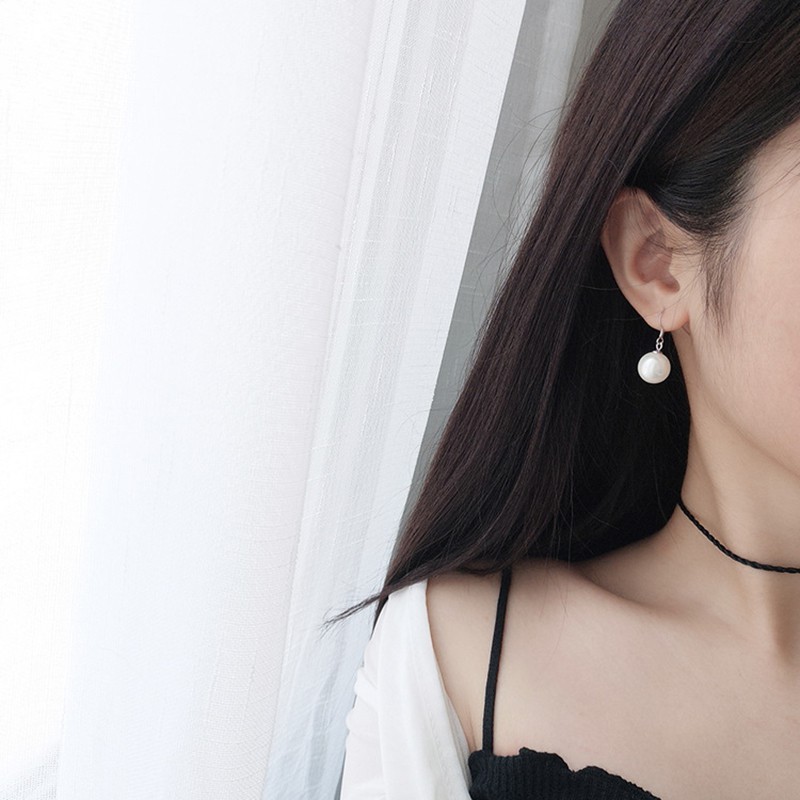 925 anting perak murni untuk wanita perhiasan fashion kait telinga mutiara