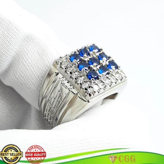 Cincin Elegan Batu Blue Sapphire Zircon High Quality