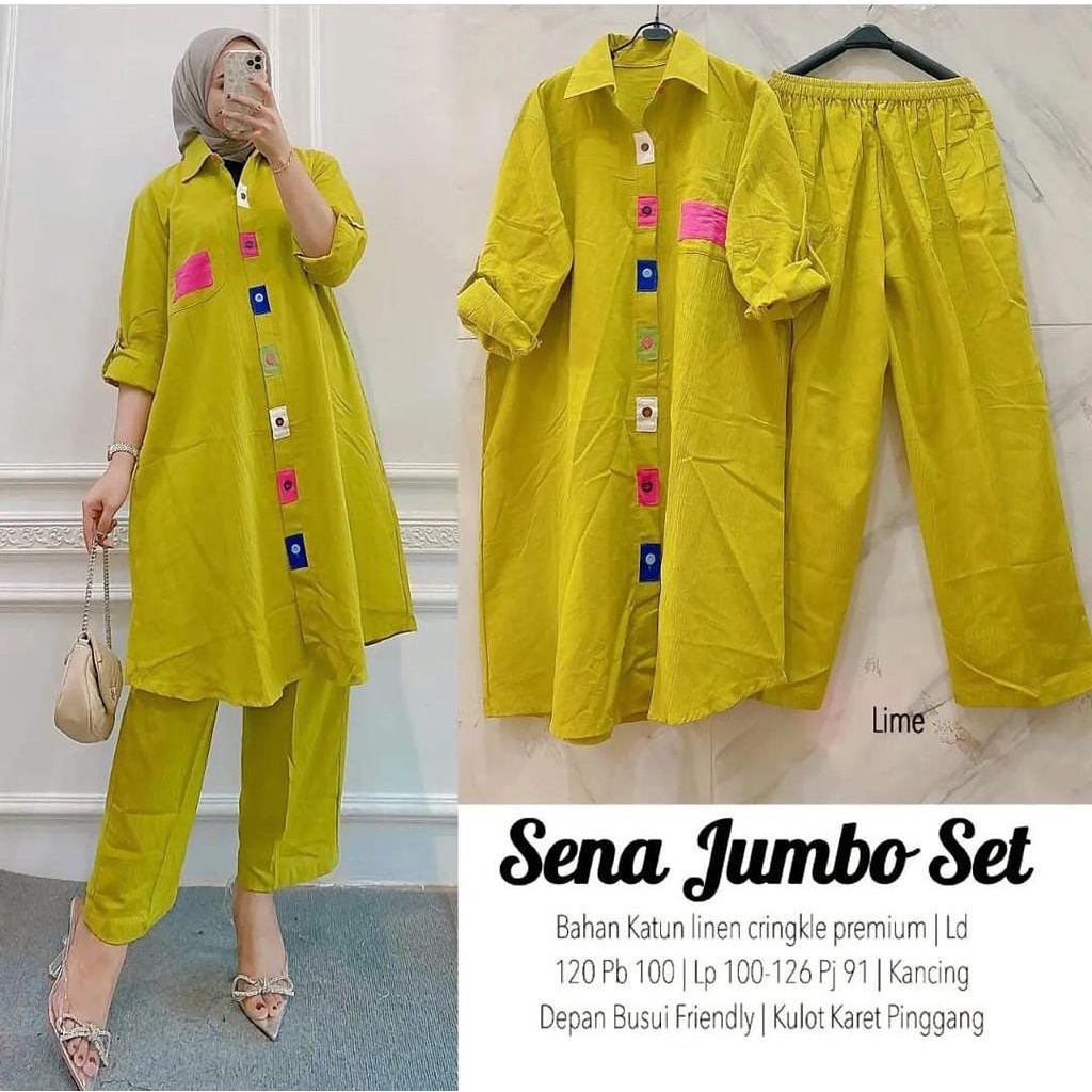 GAMIS STORE - Sena Jumbo Set Setelan Baju Muslim Wanita 2in1 Polos Basic Premium Fit To XL Besar