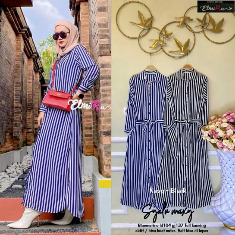 SYALU MAXY BY ELMIRA (DRESS MUSLIMAH) Dress wanita motif salur rekomended