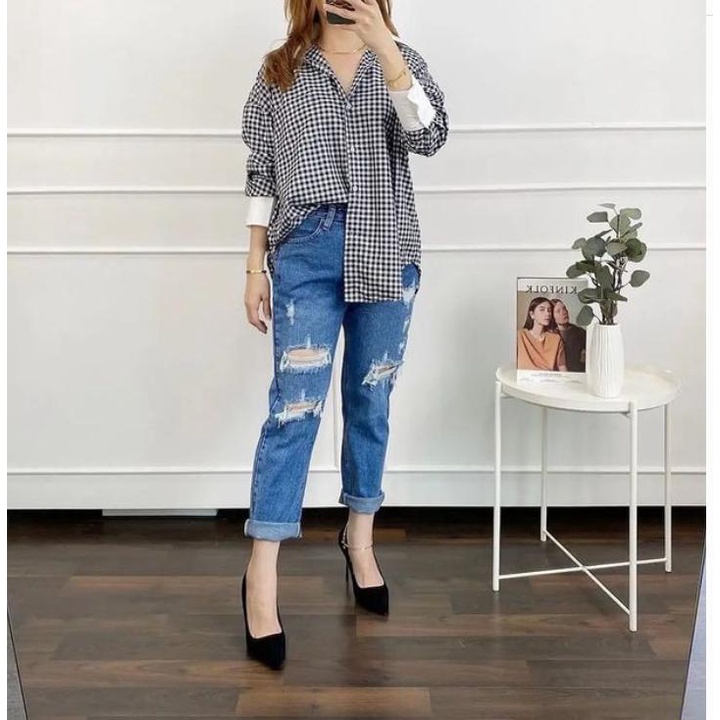 YOSI HEM Bahan KATUN LD 100Cm - 110Cm Baju Atasan Kemeja Wanita Baju Import Wanita 2022 Dewasa Korea