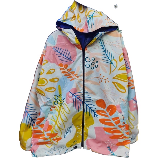 JAKET PARASUT PRINTING WANITA ANTI AIR WATERPROOF free masker OLAHRAGA SEPEDA-Leaf creamy art
