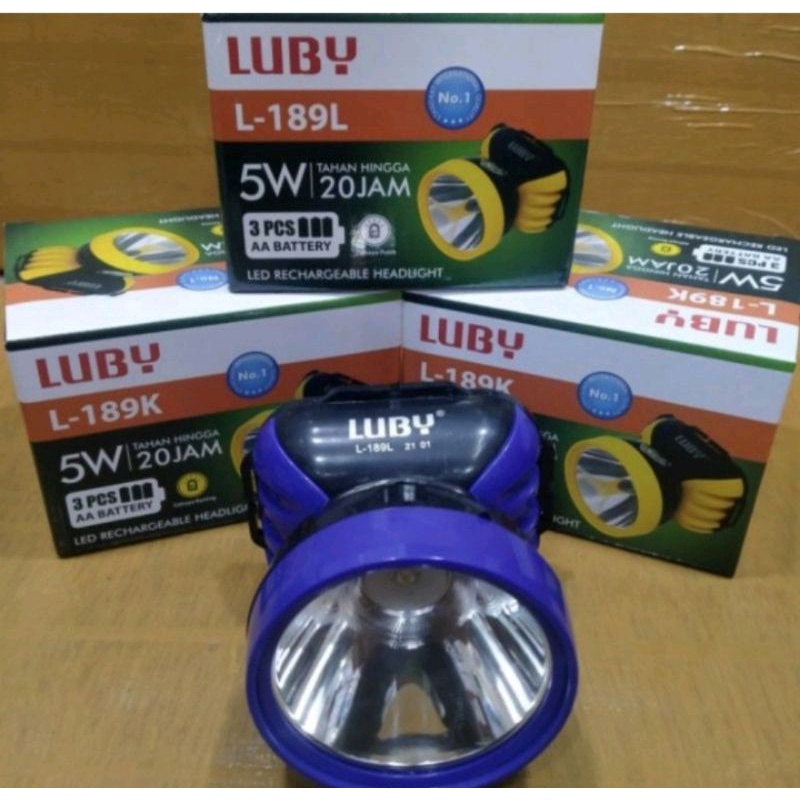 Senter Kepala LUBY L-189/ Headlamp Luby 3 Watt menggunakan Baterai AA
