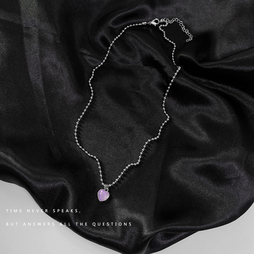 Gaya Korea niche desain purple heart kalung wanita fashion sederhana bola bead rantai trendi Keren H