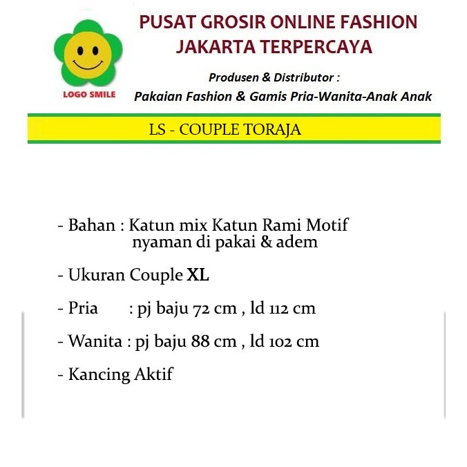 LS 10404 BAJU COUPLE TORAJA Baju Muslim Pria dan Wanita Model Terbaru,Terkini,Termurah dan Terlaris