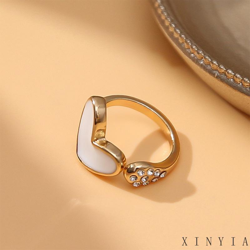 COD✨1 Pcs Cincin Model Terbuka Adjustable Desain Hati Hias Berlian Imitasi Untuk Wanita