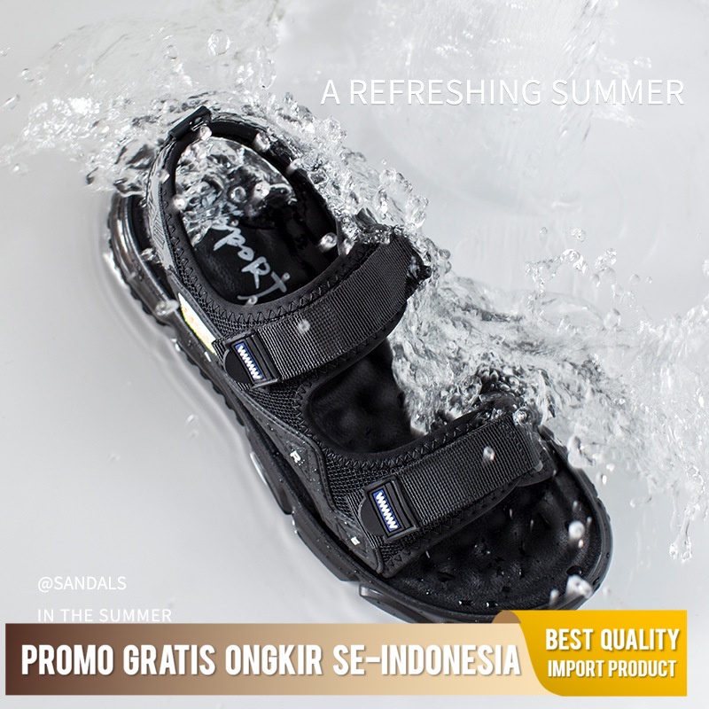 Sandal Pria Casual Olahraga Laki-laki Luar Liburan Sandal Muda Versatile Udara Velcro Bantal Pantai 