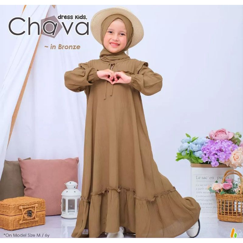 GAMIS ANAK MUSLIM PEREMPUAN 7-8 TAHUN/DRESS KIDS CHAVA/GAMIS ANAK TERBARU CERUTY BABYDOLL/FAR MOSLEMSTORE