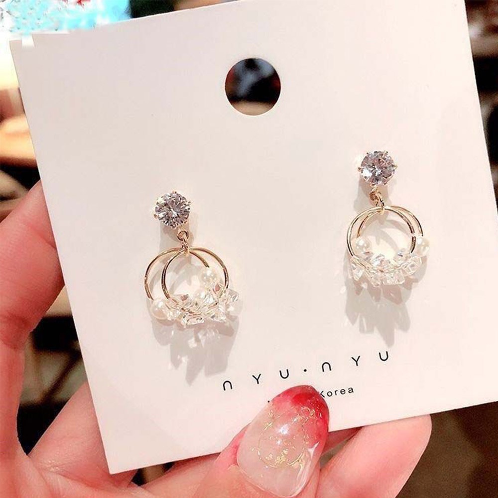 Anting Stud Hias Mutiara Kristal Berlian Imitasi Untuk Perempuan