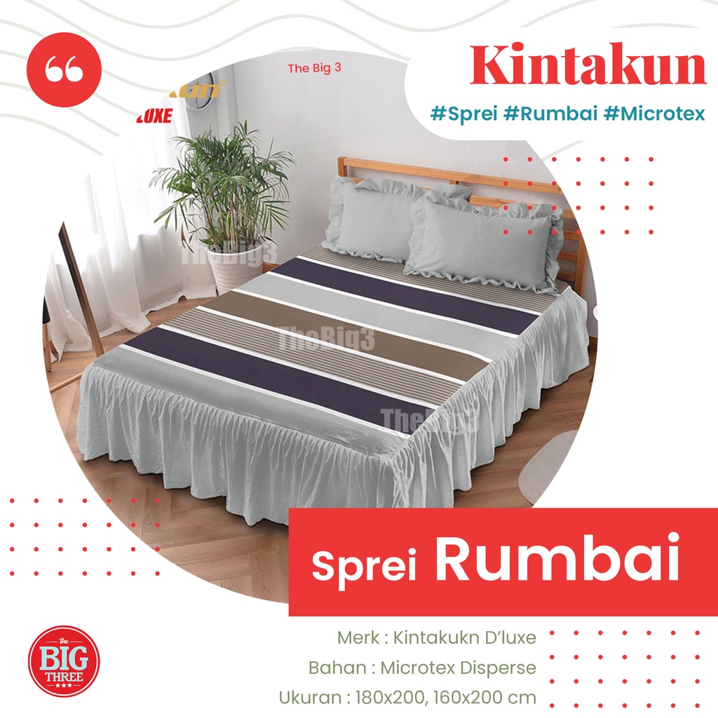 KINTAKUN Sprei 160x200 RUMBAI motif Rafly Arfana Lamina Shakila Amina Axel Blooma Ensley Robin Thania Marma Bena Damara Amerta Tarani  Kirana Gian Litani Madana Wiyata Gemi Gista Candramawa Rena Wira Citra Nurmala  - 160 QUEEN renda SP P3