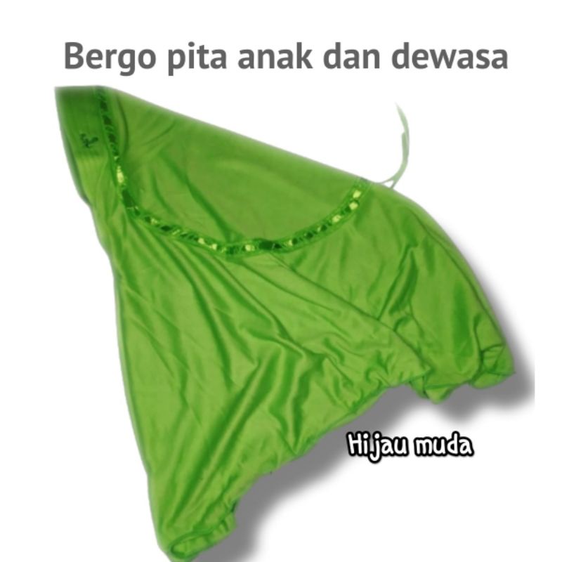 hijab kerudung jilbab instan bergo anak sekolah sd smp sma dewasa serut pita atas warna hijau muda d