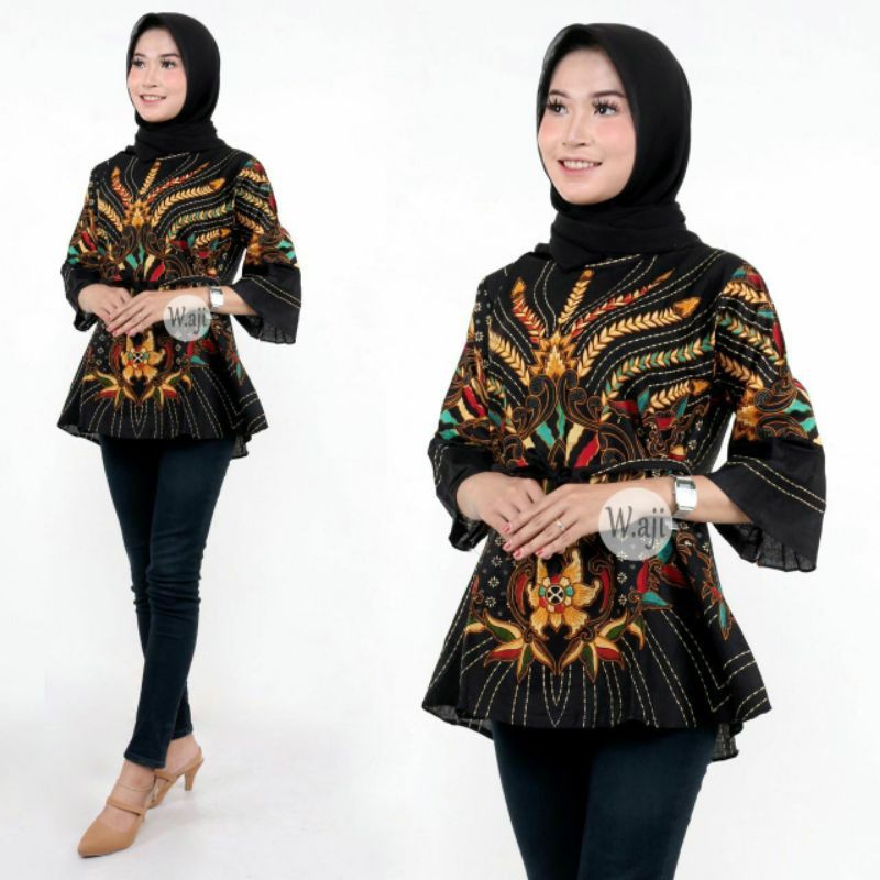 Atasan Batik Wanita Dolby Dolbi Dobby Doby Tenun Sutra Halus Best Seragam-Blous Prsasti Kuning