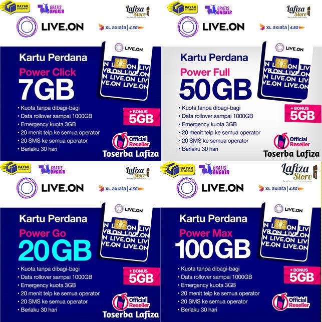 Kartu Perdana Internet Termurah Dari LIVE ON 7GB / 10GB / 12GB / 20GB / 50GB / 100GB - BONUS 10GB + Bonus Nelpon + Bonus SMS + Kuota Darurat 3GB +  Kuota Tanpa dibagi bagi - XL Axiata 4.5G