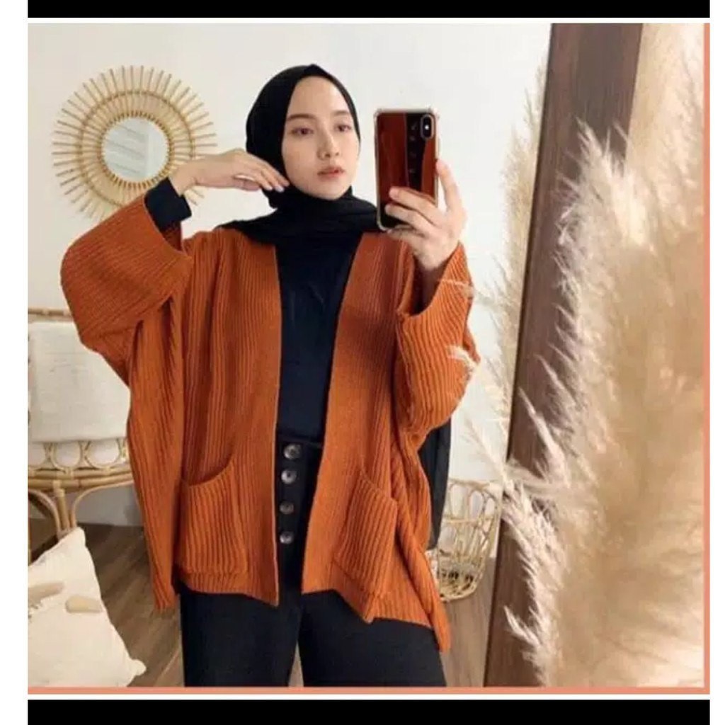 LOOCY CARDY Cardigan Rajut Oversized dan Normal Size - Kardigan Polos Wanita  Bahan Rajut-Big-size-CORAL