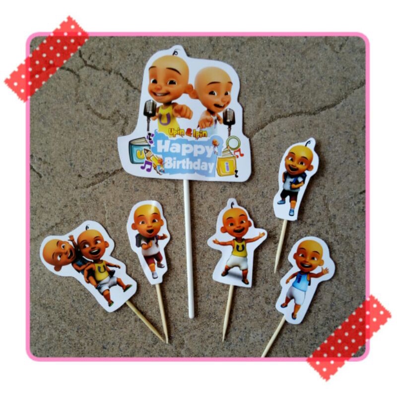satu set cake topper hiasan kue ulang tahun karakter Upin & Ipin Upin dan ipin