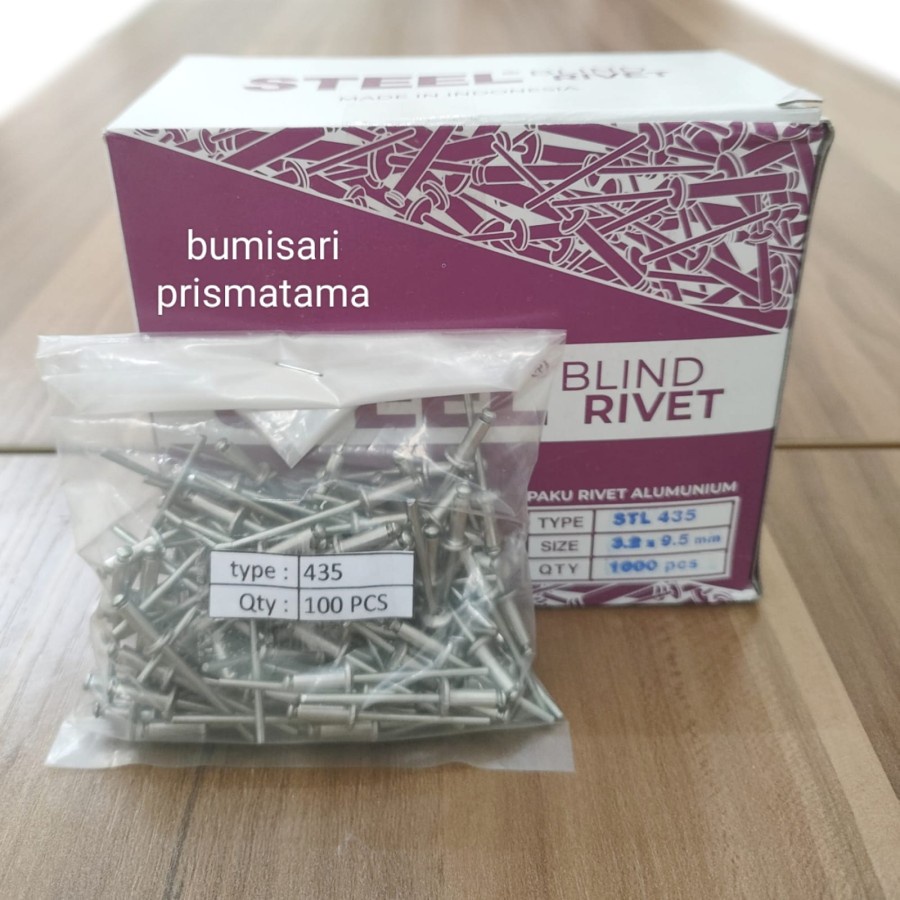 Paku Rivet Alumunium 435 (3,2 x 9,5 mm) - Per pack isi 100