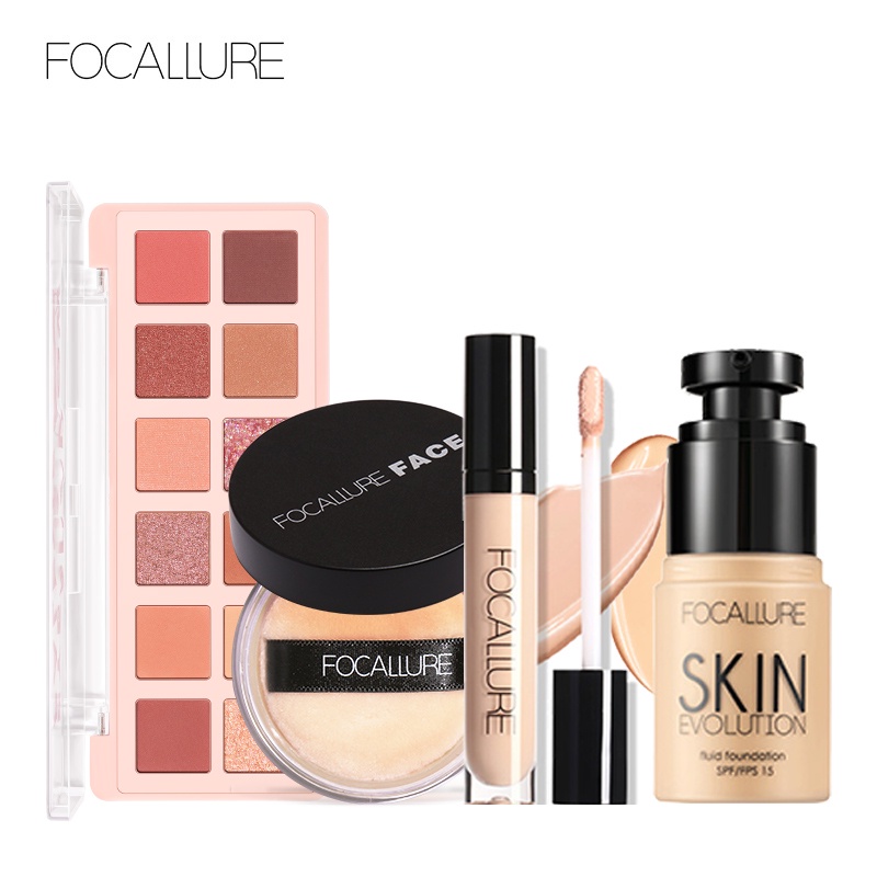 FOCALLURE 4-PCS Makeup set Cosmetics Kit( Eyeshadow / Face foundation / Concealer / Loose powder)