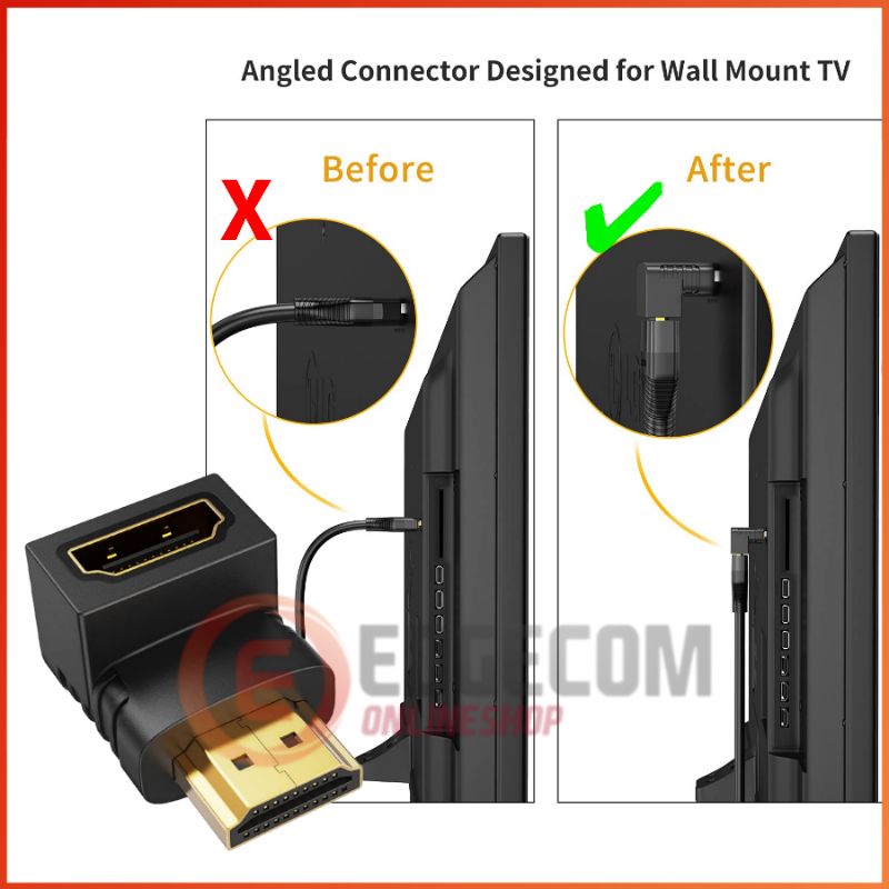 Gender / Konektor HDMI Male to HDMI Female Type L Siku 90 Derajat