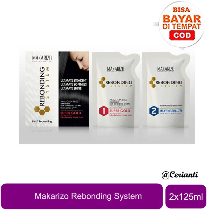 [STEP 1 | STEP 2] [BPOM] Pelurus Rambut Makarizo Professional Rebonding System Kit (Step 1+Step 2) Anti Resistant | Super Gold | Gold_Cerianti