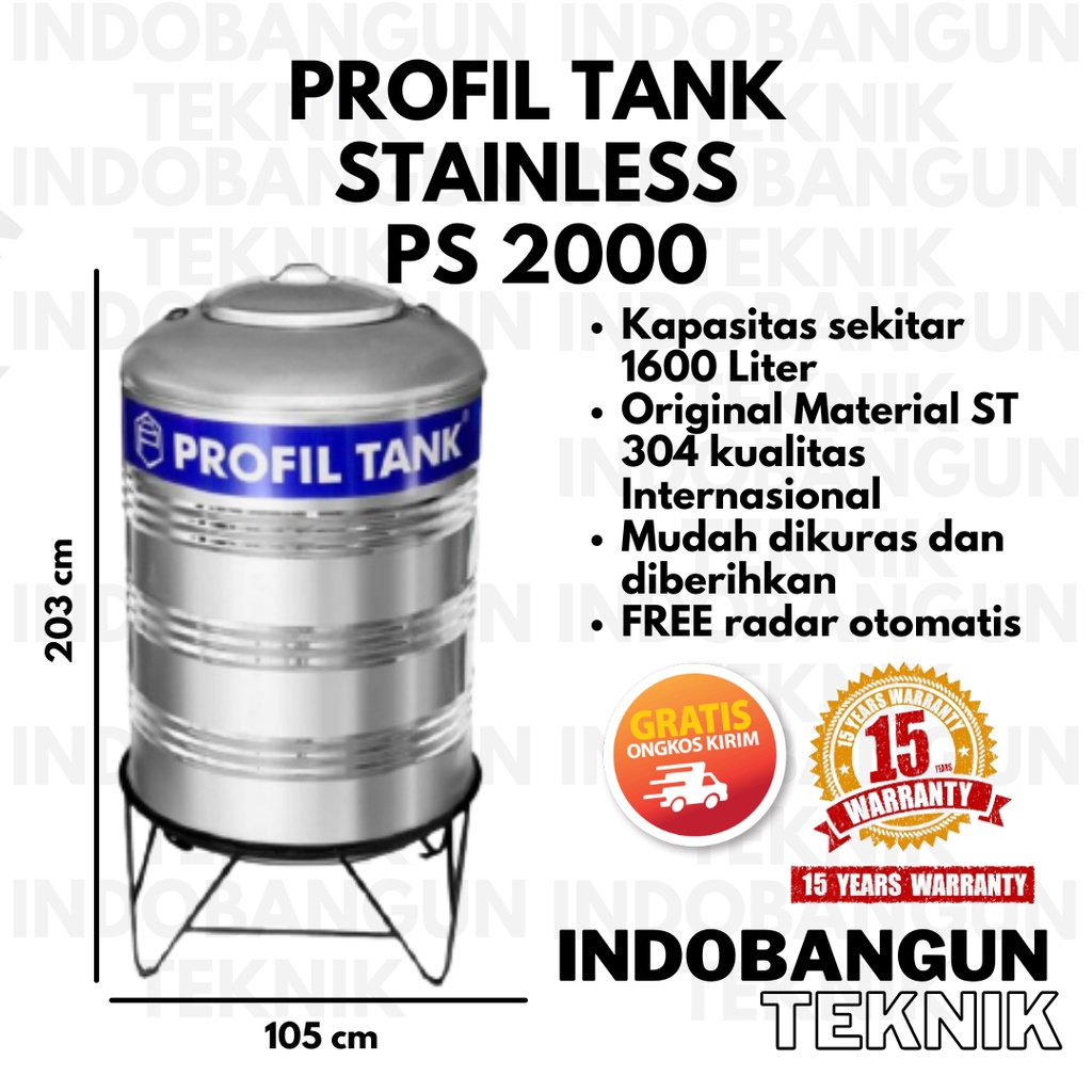 Toren Air Tangki Air Tandon Air Profil Tank Stainless PS 2000 (1419 Liter) Dengan Kaki Murah Bergara
