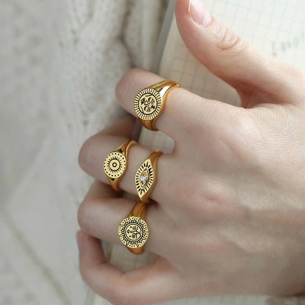 MXBEAUTY Gothic Finger Rings Punk Fashion Jewelry Aesthetic Rings Eye Accessories Gift Flower Exaggeration Face Sun