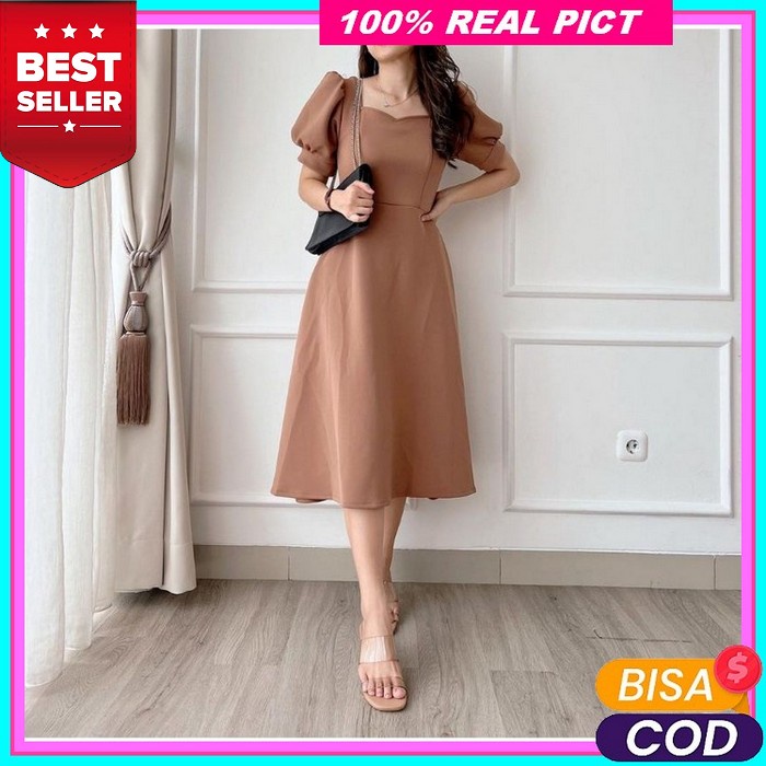 Jonka Fashion - Dress Anita Flow Dress Panjang Motif Bunga Terbaru Elegant Dress Ala Korean Vintage 