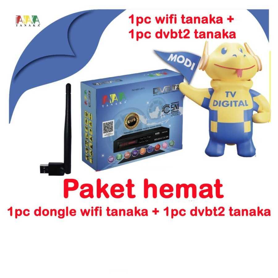 Paket hemat dongle wifi tanaka + dvbt2 tanaka set top box tv digital Kualitas Terbaik