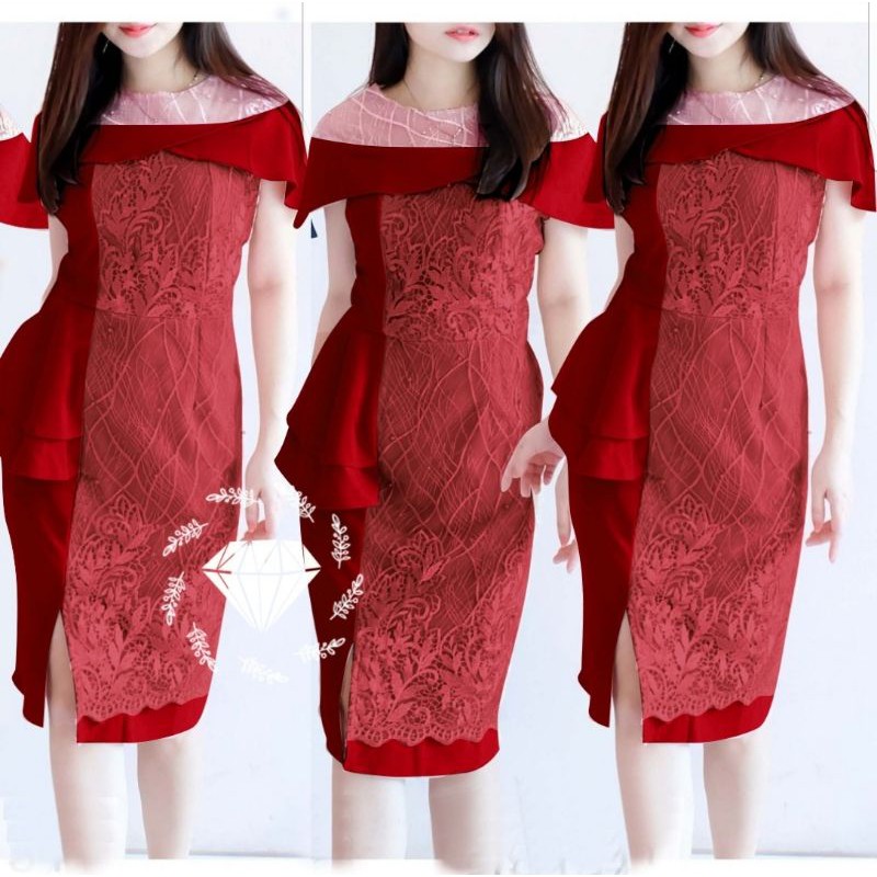 DRESS WANITA NATAL CASUAL BROKAT KANTORAN PAKAIAN CEWEK KONDANGAN WANITA MAXY DRESS BAHAN SCUBA KOMB