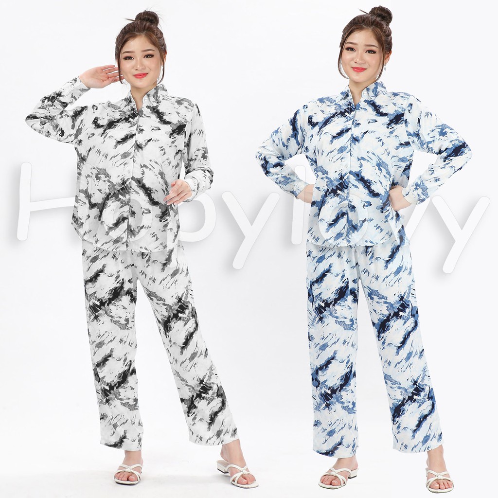 HOPYLOVY Setelan Wanita Katun Motif Tie Dye Kekinian Seluna | Set Baju Tidur | Setelan Piyama