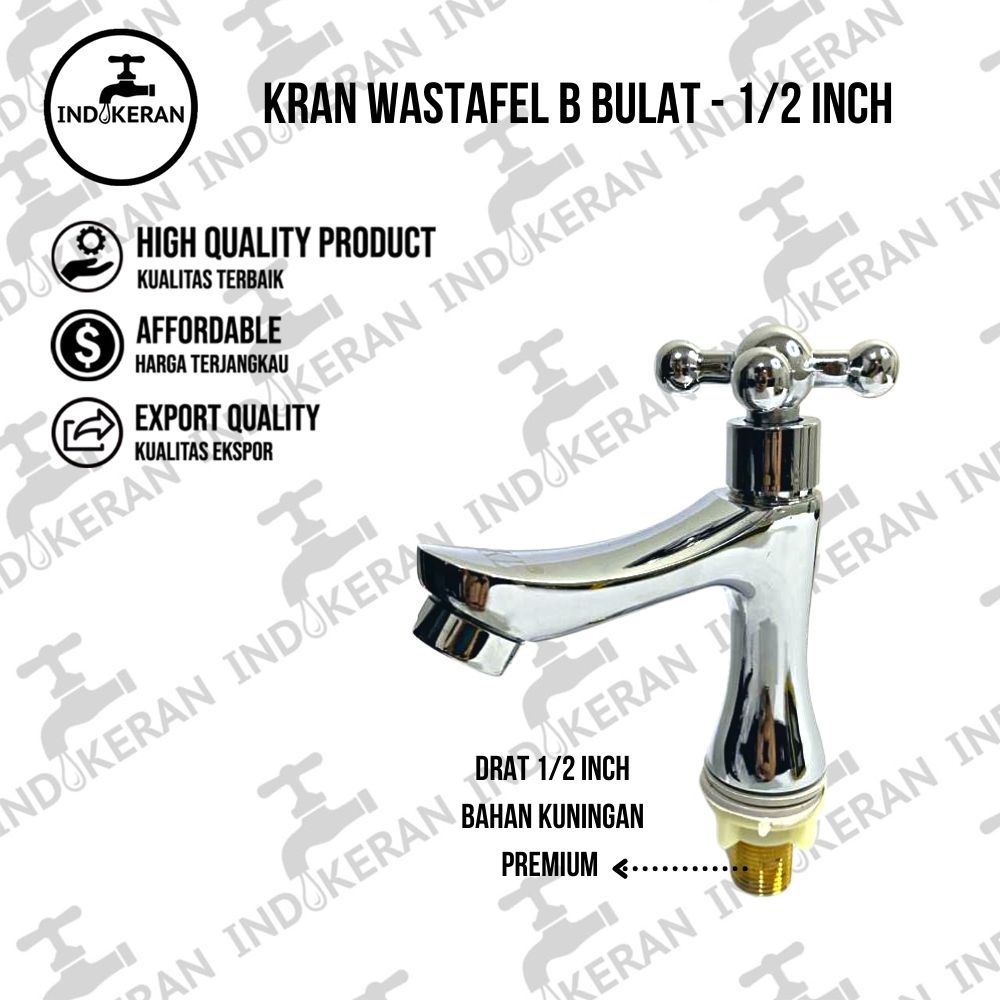 INDOKERAN - Kran Wastafel B Bulat - 1/2 Inch