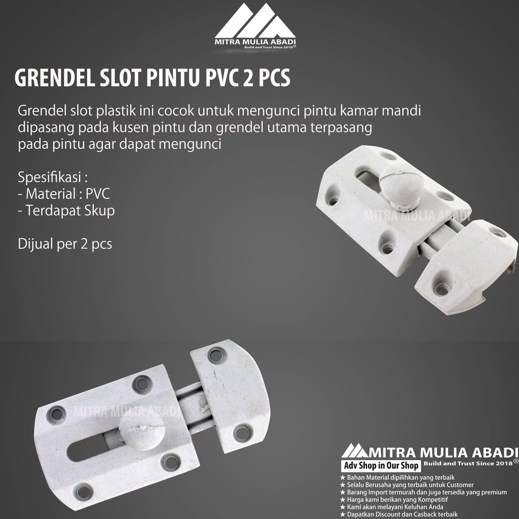 Grendel Selot Pintu PVC Kamar Mandi 2 pcs + Skrup