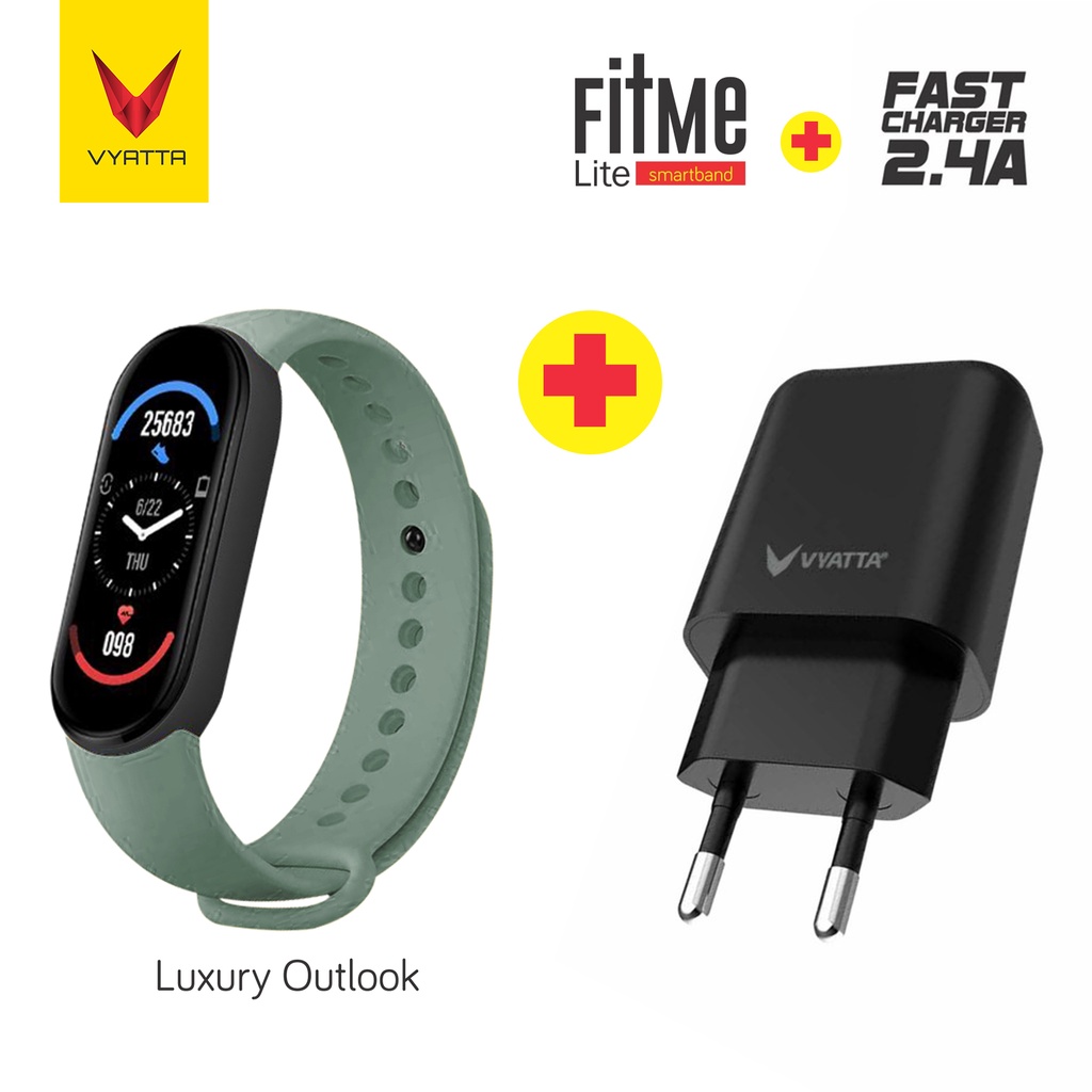 VYATTA FitMe Lite New Smartband - 200+Watchface, Sport Mode, IP67,SPO2-Light green+2.4A BK