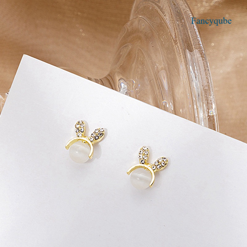 Anting Tusuk Sterling Silver 925 Desain Kelinci Lucu Hias Berlian Untuk Wanita