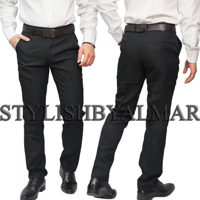 Celana Kerja Formal Pria Slimfit Hitam Abu Bahan Kain Woll