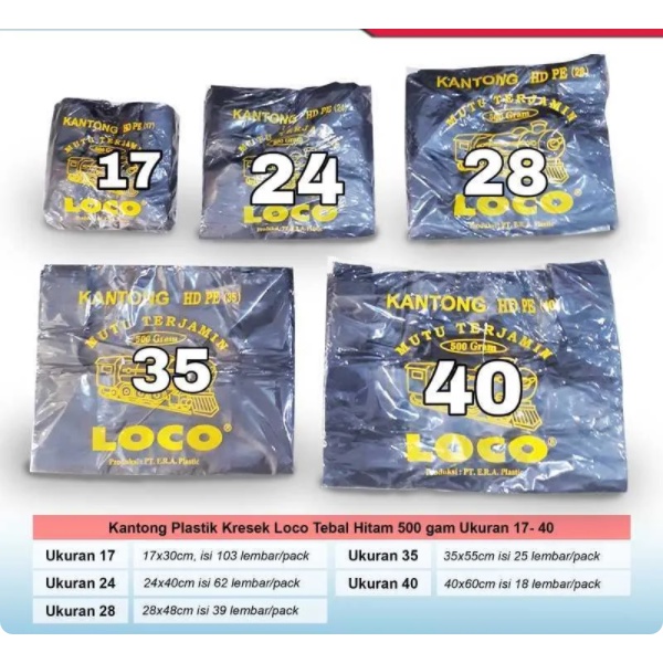 Kantong Plastik HD PE Loco Hitam 500gram / Kantong Kresek Hitam ALL Size