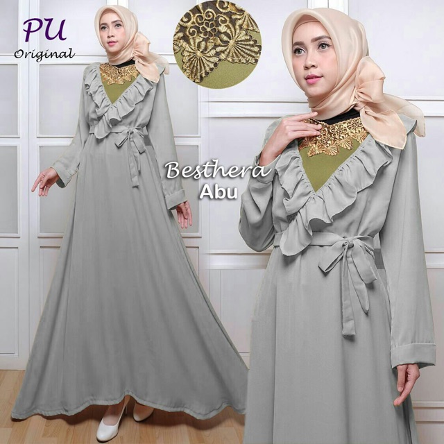 Maxi BESTHERA ori pu - maxi wollycrepe gaya leher kimono - maxidress muslim kimono pesta wisuda