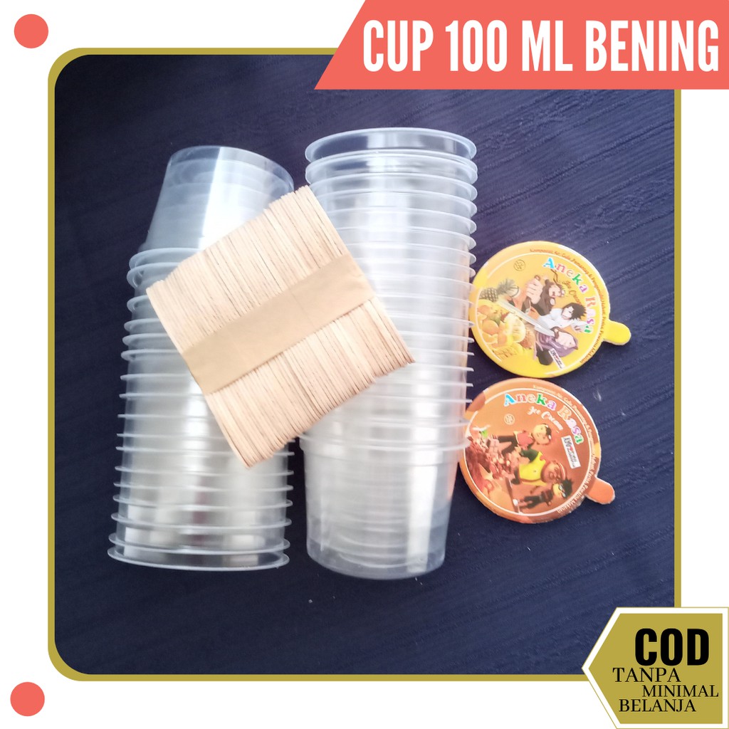CUP POLOS BENING 60 ML - CUP ESKRIM DAN PUDING LENGKAP TUTUP SENDOK ISI 50 PC