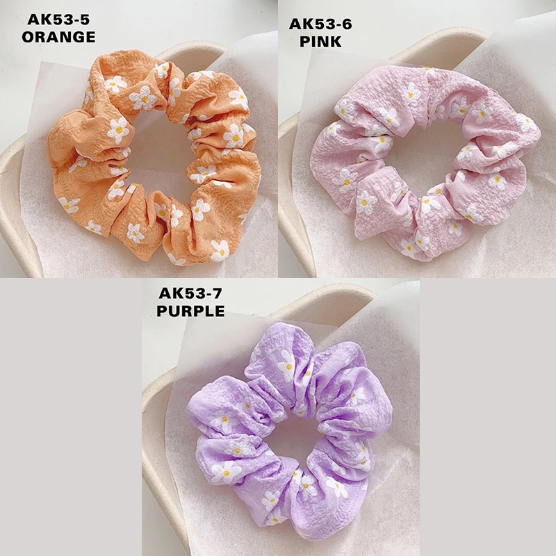SCRUNCHIE IKAT RAMBUT WANITA KOREA KERUT AKSESORIS RAMBUT MOTIF BUNGA IMPORT AK53