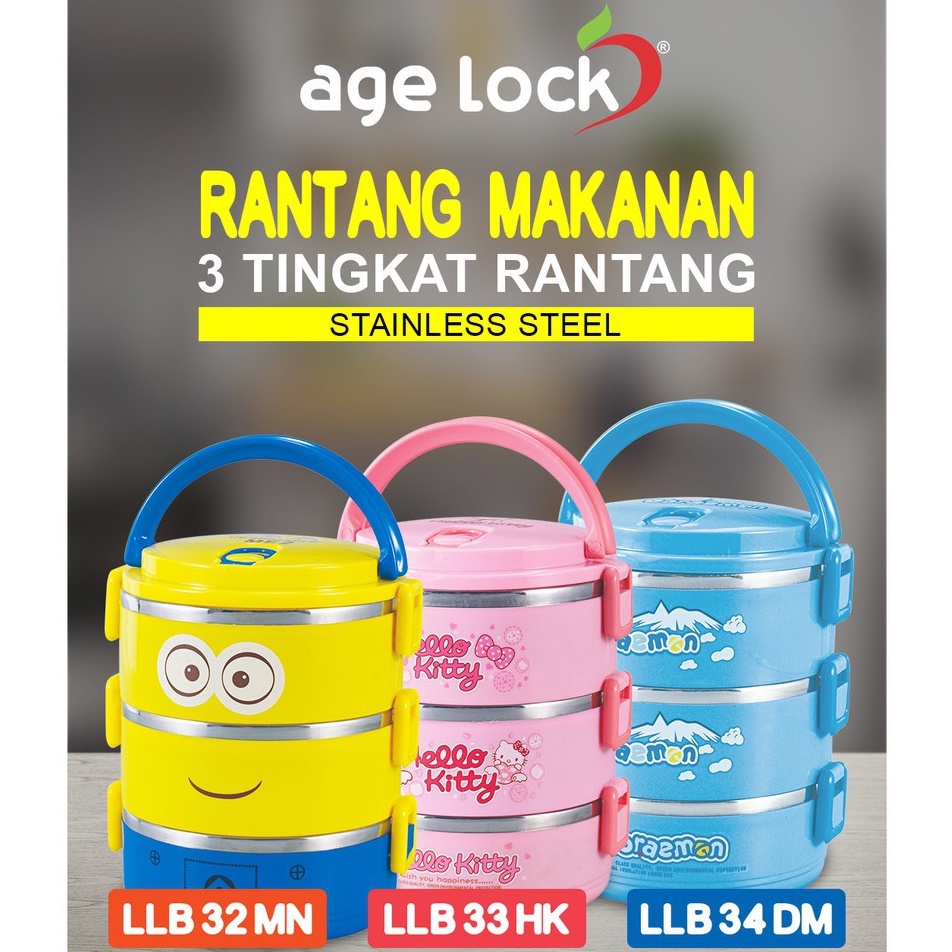 Rantang Makan Age Lock Karakter 3 Tingkat Stainless Steel 2.1L