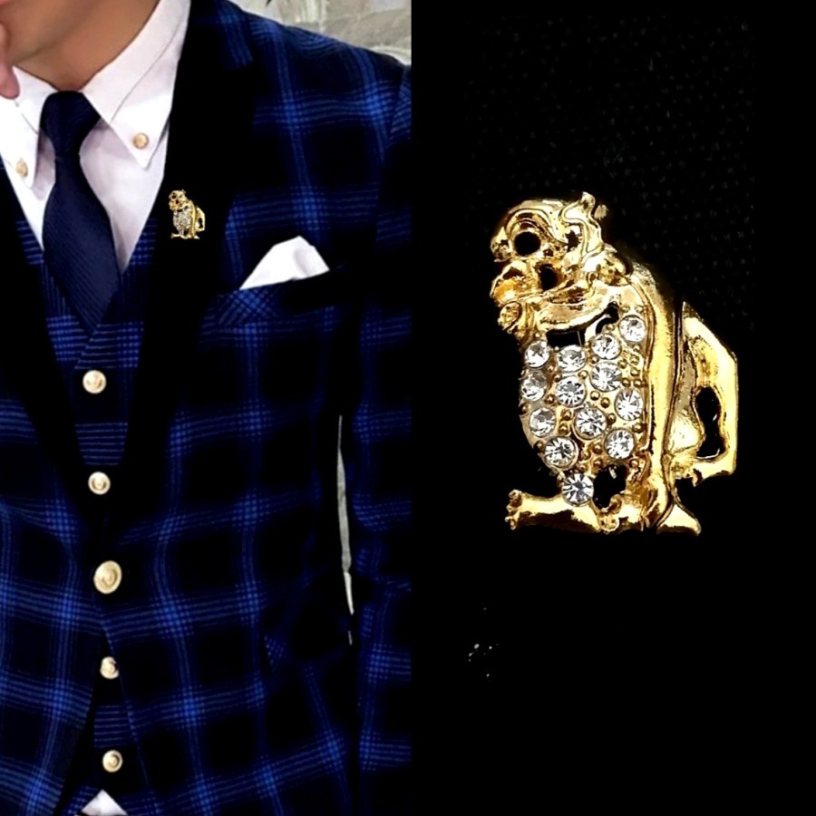 Metal Classic Gold Wayang Semar Pin Bros Jas Kameja Tuxedo Mens Pria