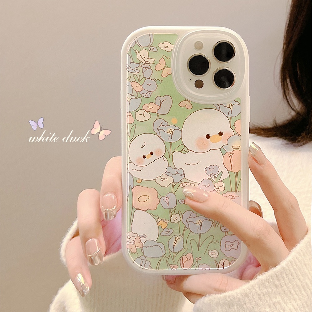 IPHONE Bebek Lucu Di Bunga Musim Panas Casing Ponsel Untuk Iphone7 8 PLUS X XR Xs11 12 13 14 MINI PRO MAX SE 2020 Sarung TPU