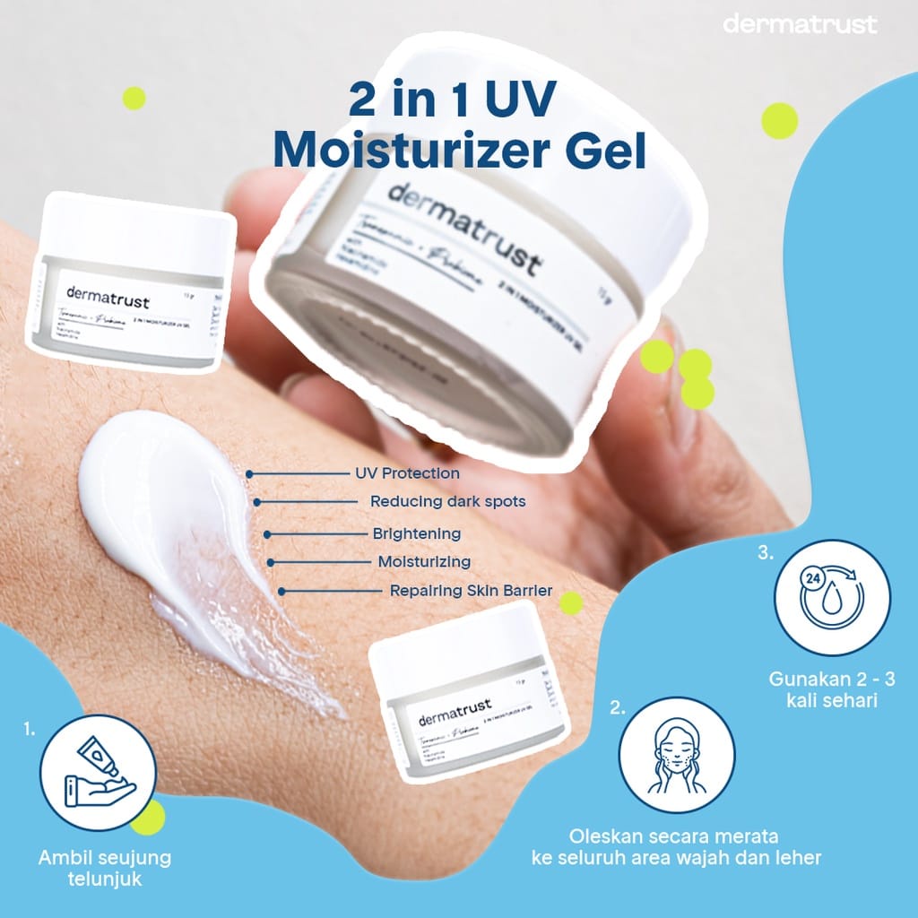 [Glowing Series] Dermatrust 2 in 1 UV Moisturizer Gel + Tranexamic Acid + Probiome - Sunscreen dan Pelembab Pencerah Wajah