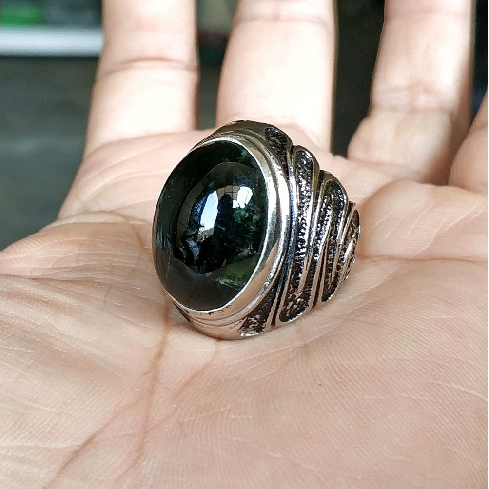 NATURAL KECUBUNG TANDUK CINCIN BATU AKIK HITAM PEKAT