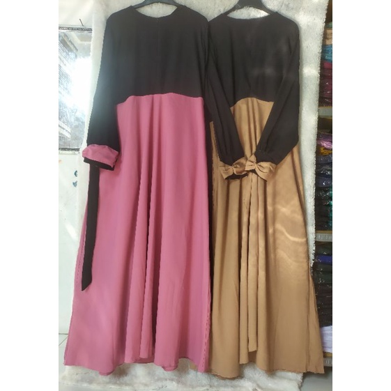 Gamis Polos wollycrepe kombinasi 2 warna