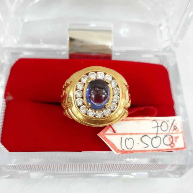 CL1048F165F cincin emas kuning pria asli model eropa mata batu biru variasi permata putih kadar 70%