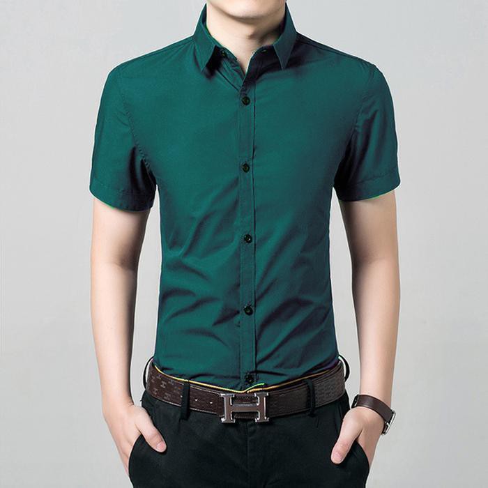 Promo Fashion hem kemja corta tosca OT kemeja pria katun stretch hijau tosca