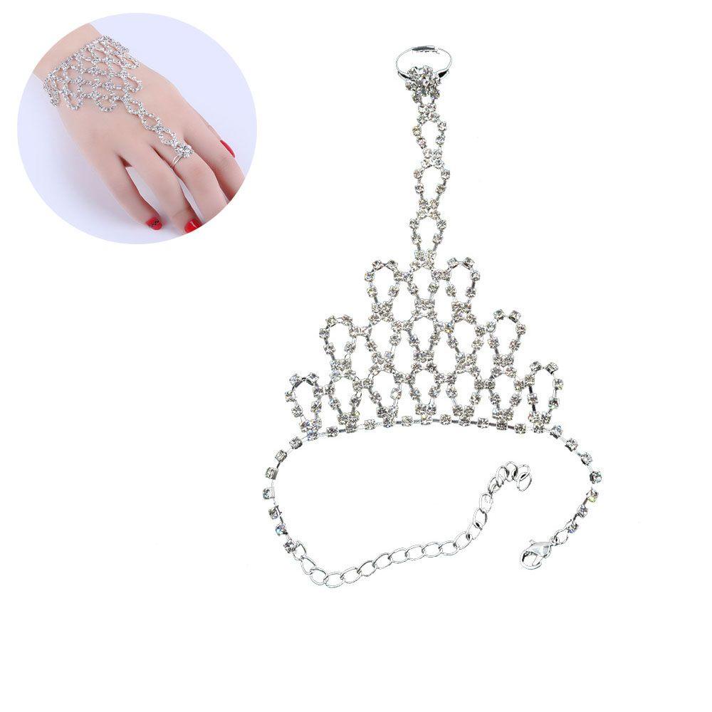 Needway Rantai Link Gelang Malam Klasik Hand Harness Dance Perhiasan Cincin Jari Terhubung Kristal